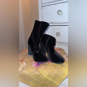 Nasty Gal Black Velvet Heeled Boots